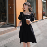 红色连衣裙女夏季2025新款方领小个子泡泡袖气质复古法式初恋裙子，女装连衣裙，卡莱