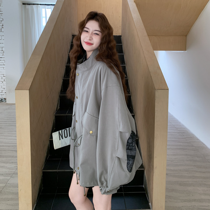 韩系慵懒chic灰色工装外套女春秋超火好看高级小众漂亮短夹克上衣,女装风衣,卡莱