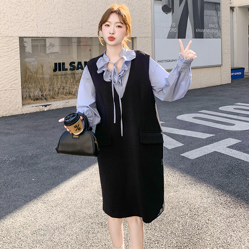 韩系氛围感背心连衣裙套装女2025春季新款气质宽松长袖衬衫两件套图片