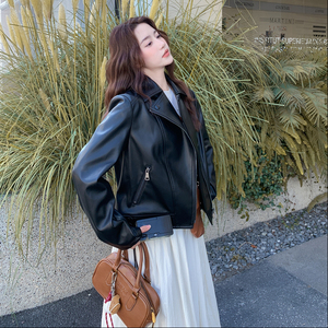 黑色机车风正肩皮衣外套女2025秋季新款爆款高级感小个子短款夹克图片