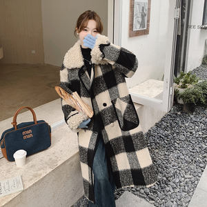 现货 数据好羊羔毛拼接宽松毛呢外套207-9989P195控288,女装毛呢外套,卡莱