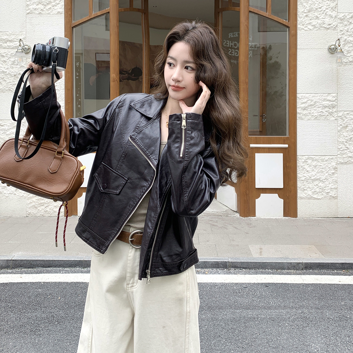 【新款】现货pu皮衣外套短款机车服207-334P155控248，女装短外套，卡莱