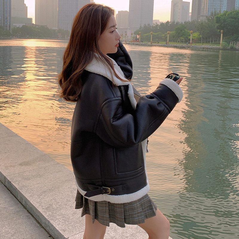 现货档口可拿高品质皮毛一体羊羔毛机车服207-J8806P185控268,女装短外套,卡莱