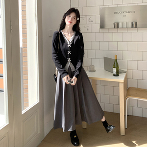现货  假两件针织百褶裙2件套装207-1314P165控238图片