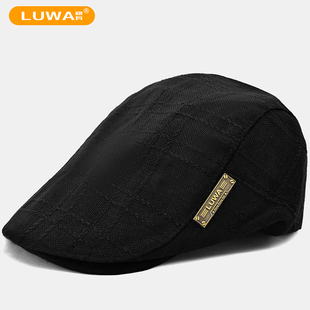 路瓦春秋男士贝雷帽亚麻小头围鸭舌帽秋冬中老年棉麻前进帽遮阳潮