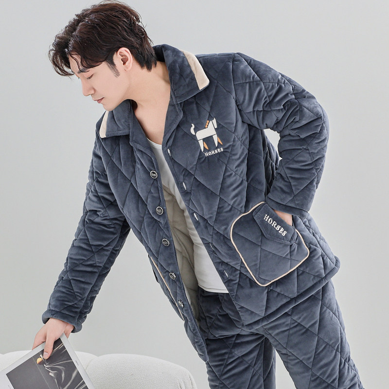 珊瑚绒睡衣亿美希男士冬季