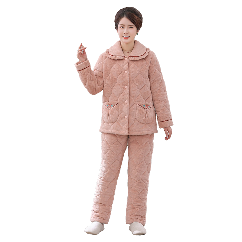 亿美希女士珊瑚绒夹棉秋冬季睡衣