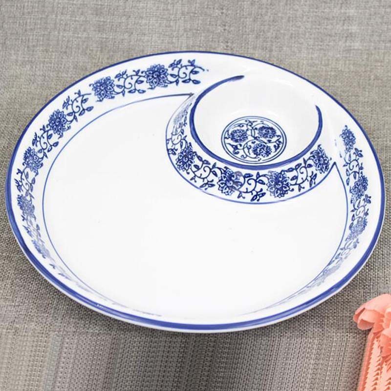 陶瓷圆盘西餐牛排平盘寿司盘月光盘点心菜碟家用菜盘带醋碟饺子盘