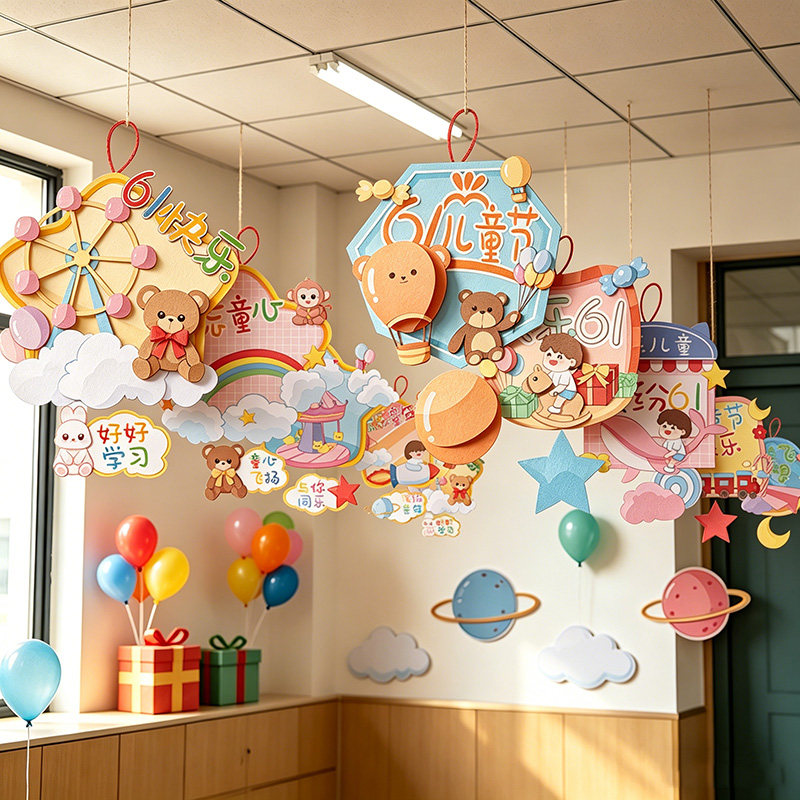 六一儿童节卡通挂件装饰品幼儿园教室走廊吊顶挂饰61布置氛围挂件