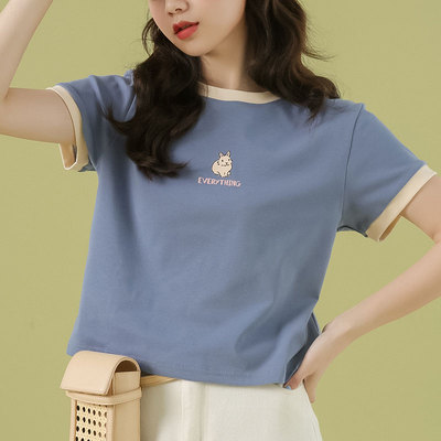 短袖T恤棉女韩版显瘦高腰