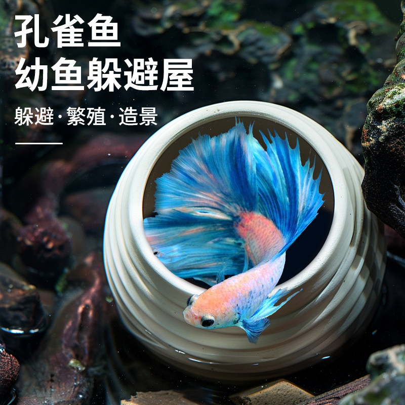 孔雀鱼幼鱼躲避屋鱼缸造景摆件造景全套石头龟缸乌龟小鱼虾蟹躲避