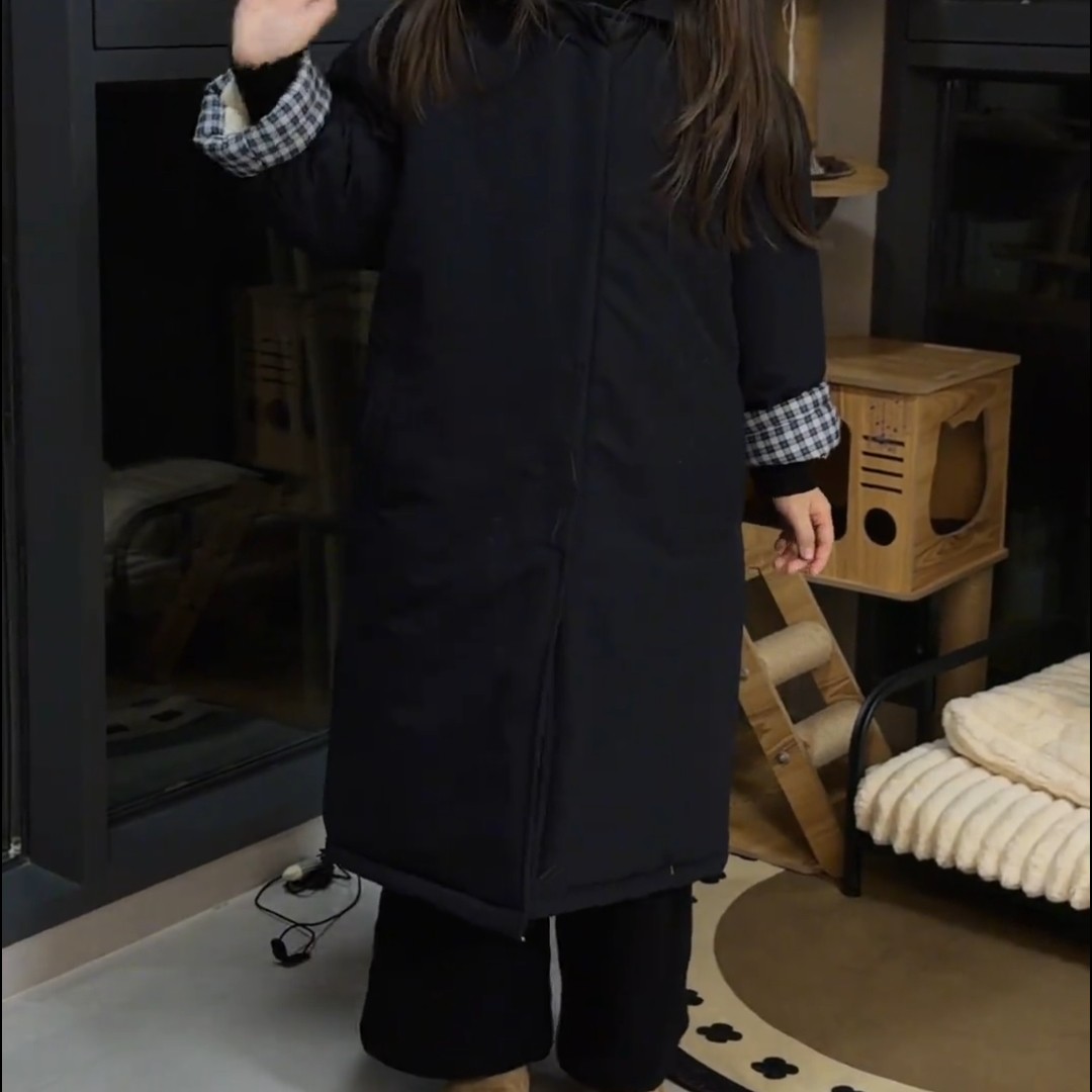 女童冬季加绒加厚棉服中长款过膝棉衣2025新款中大童冬装棉袄外套