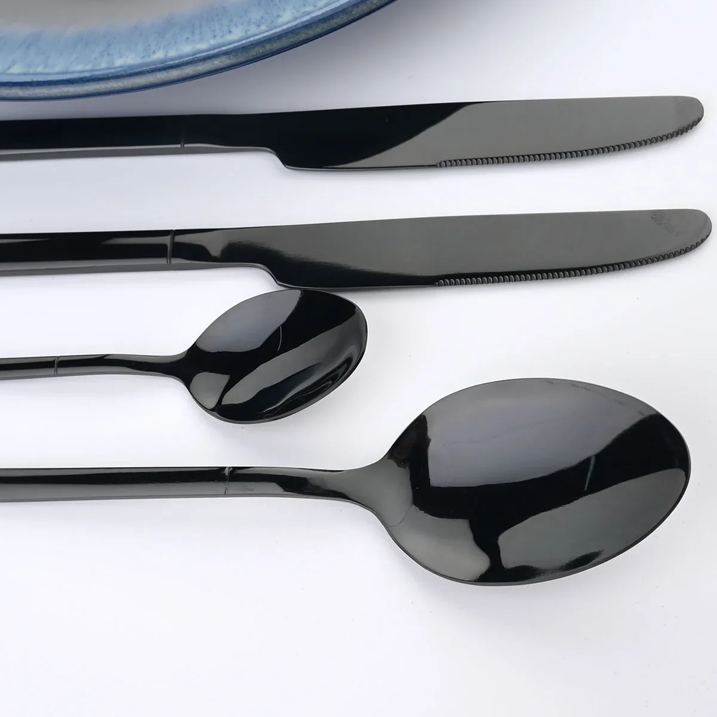 24pcs Dinnerware Sets Stainless Steel Black Tableware Set K