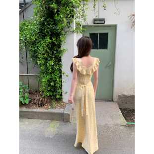 长裙 法式 复古碎花连衣裙中长款 气质度假方领荷叶边裙子女夏季 新品