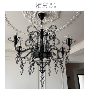 法式复古赫本客厅吊灯别墅大灯巴洛克楼梯挑空美式中古线条蜡烛灯