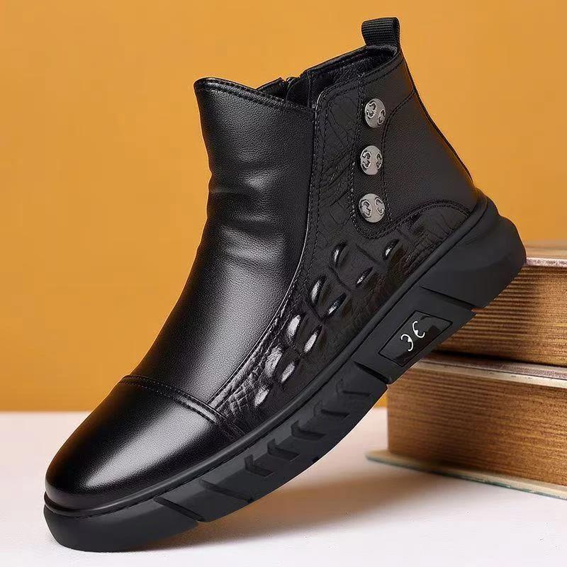 振炳严选男鞋香港缓震鞋秋冬新款男士休闲皮靴英伦风加绒马丁靴子