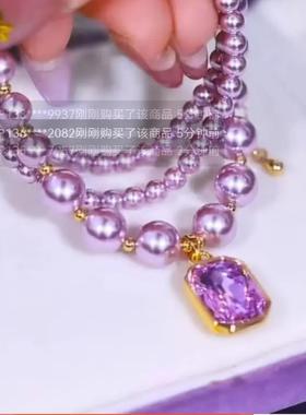 梦妍诺方糖钻石项链方形水晶方块紫霞仙子锁骨链2025新款珍珠链女