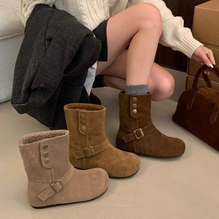内增高真皮中筒勃肯靴女靴子2026秋冬加绒加厚保暖棉鞋 雪地靴短靴