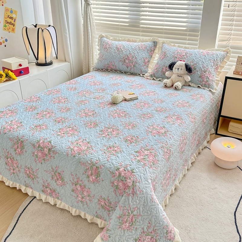 新款床盖牛奶绒床盖三件套