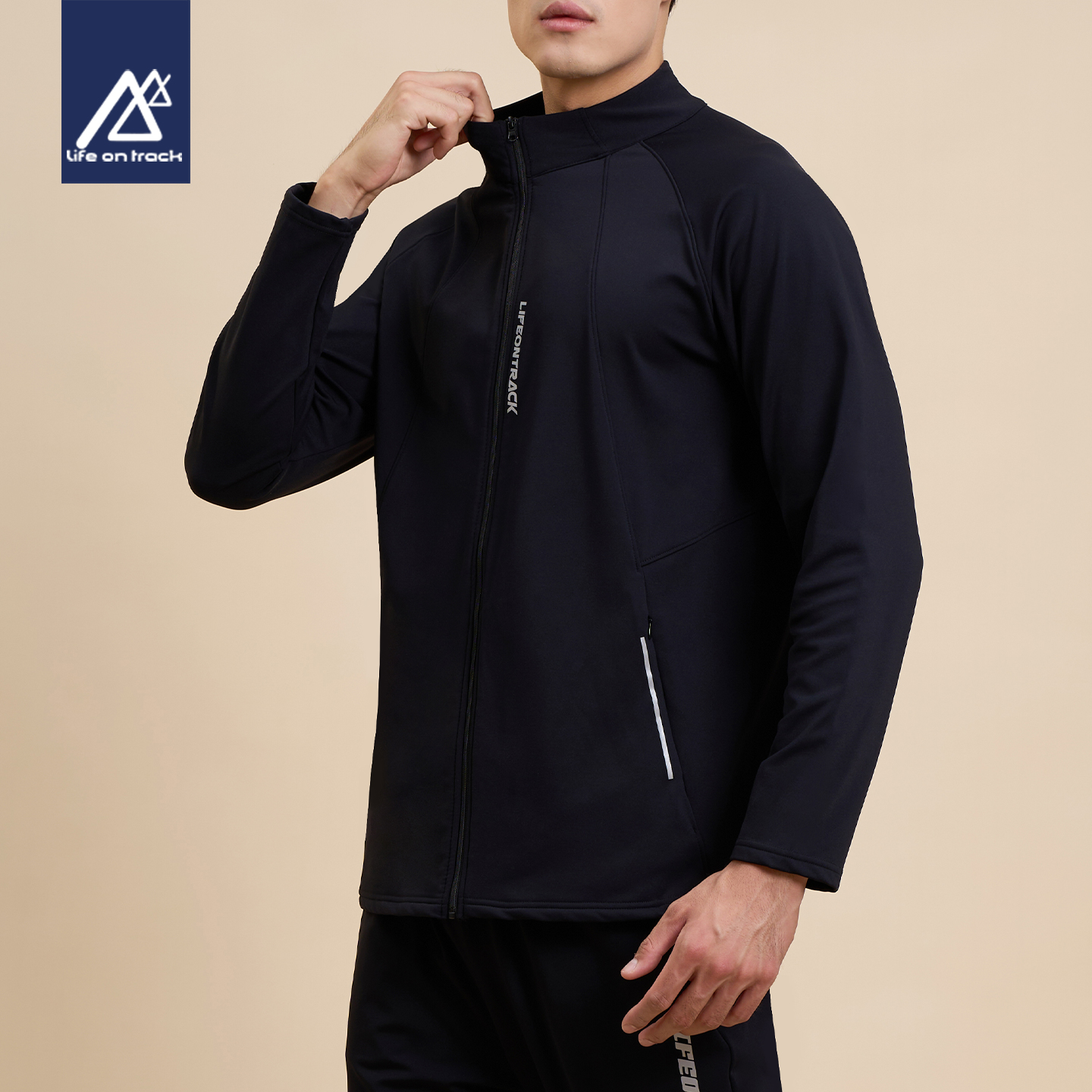 跑步运动套装男加绒保暖健身衣服立领宽松运动上衣晨跑训练服外套