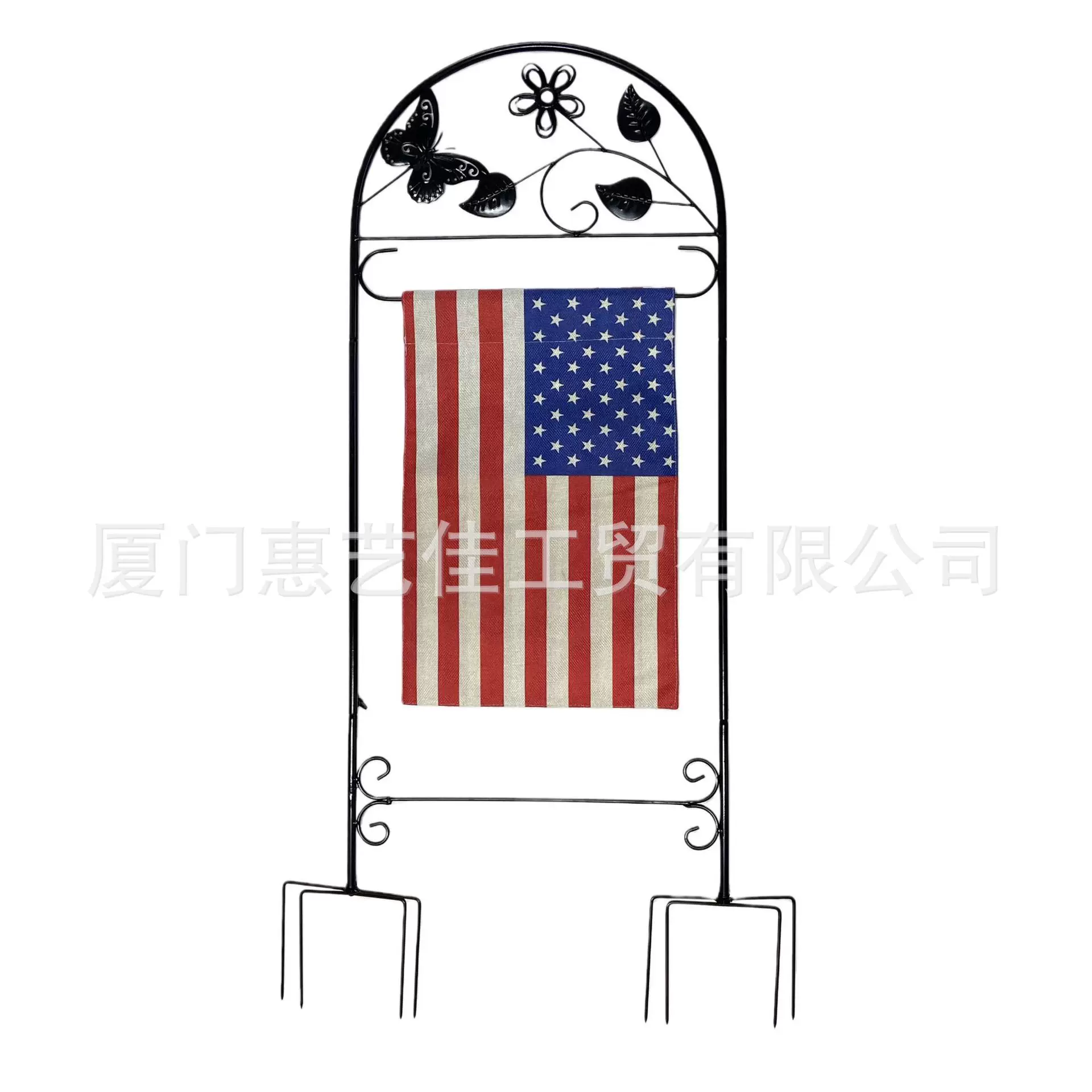 亚马逊户外美国旗帜地插庭院黑色烤漆防水旗帜挂钩围栏装饰性杆子