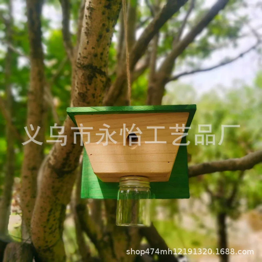 小房子蜜蜂诱捕器木质蜜蜂陷阱果蝇诱捕盒户外悬挂式昆虫诱捕器