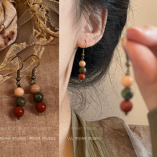 原创设计女天然石耳环耳夹