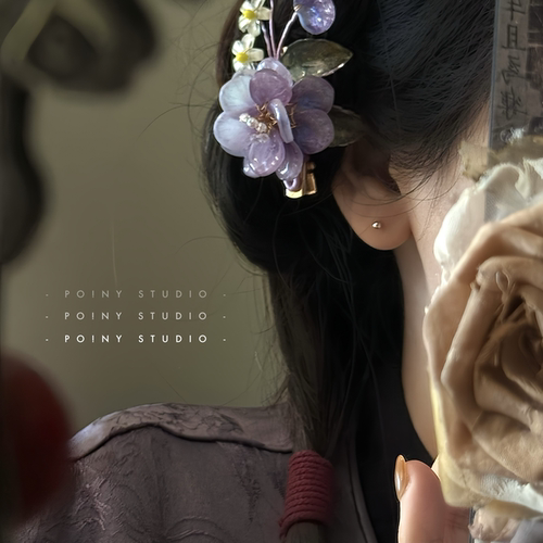 古风琉璃紫色花朵发夹女仿真流光超仙氛围感侧边夹发卡发饰新品