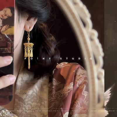 古风金色莲花流苏耳环