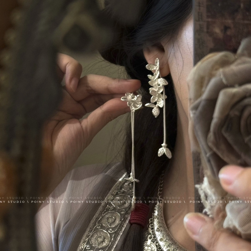 新中式花朵流苏耳环女