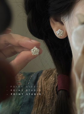 立体蝴蝶耳钉女990纯银耳环小众设计感高级感耳饰轻奢百搭ins风