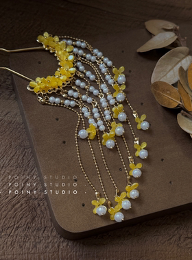 复古风流苏桂花发簪女小众设计感汉服配饰古风发钗发饰秋冬头饰