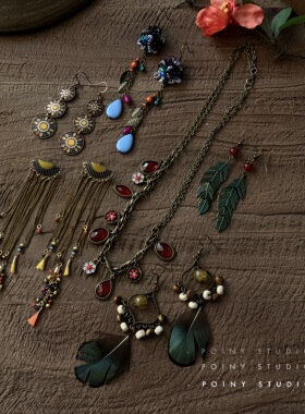 复古绿色流苏耳环女小众设计感高级感长款耳坠耳饰耳夹民族风新款