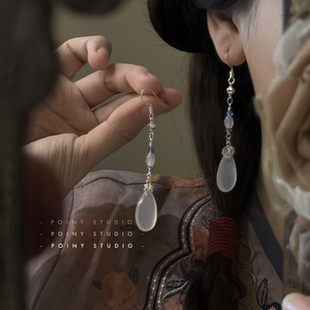 原创半江烟雨古风耳环女水滴耳坠国风新中式复古珍珠耳饰耳夹新款