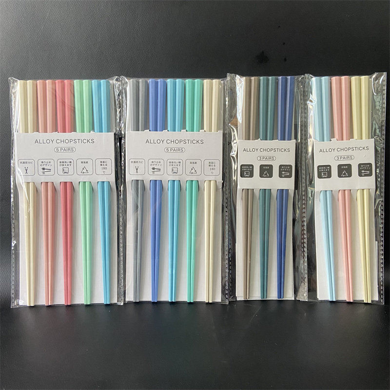 洗碗机可用 莫兰迪色无漆耐高温日式八角筷彩色防霉合金筷子套装