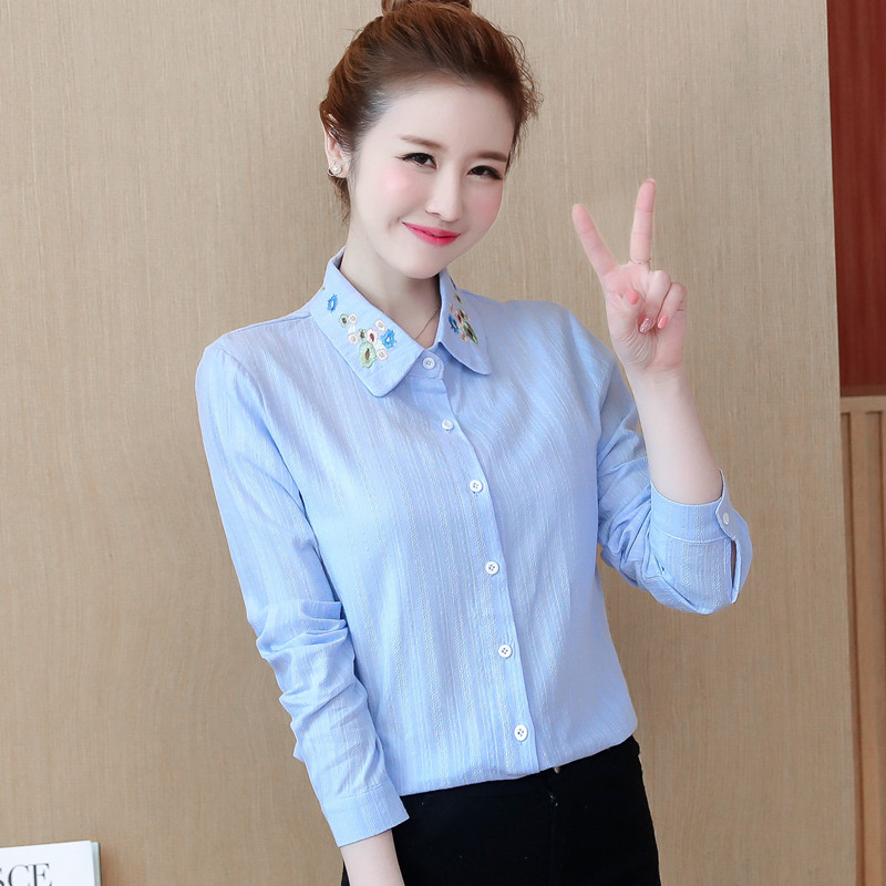 2021春装新款女装刺绣棉麻上衣女长袖打底衫衬衫修身甜美洋气小衫|ruв категории Женская одежда, рубашка - от Buy2taobao.com для оказания профессиональной услуги покупки агента Taobao