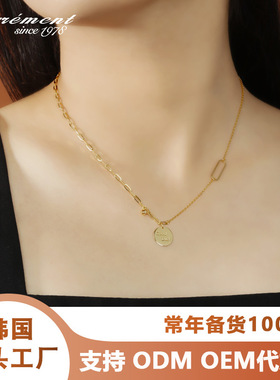 欧美风925纯银项链女锁骨链圆牌字母吊坠百搭高级感首饰配饰