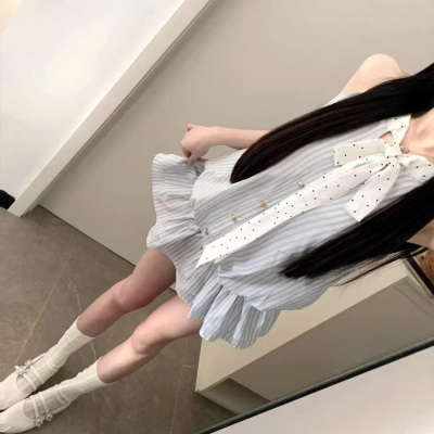韩系挂脖女小个子学院风收腰显瘦