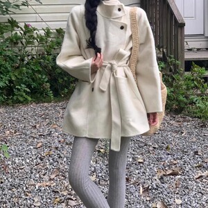 solo爆爆 韩剧女主~立领双面羊绒大衣女双排扣高级感羊毛毛呢外套