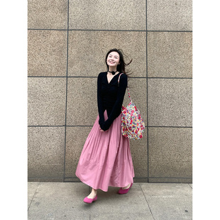 渐变压褶 花苞式 抗皱A字半身裙 25早秋粉漾巴黎法式 春CHUNSHE设