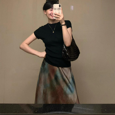 扎染高腰半身裙新款显瘦裙子夏季
