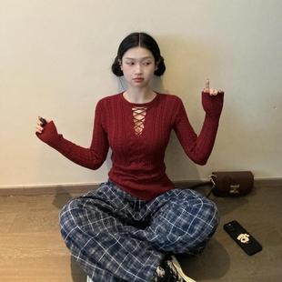 FunnJ方几复古设计感收腰显瘦打底毛衣女修身 内搭针织上衣冬