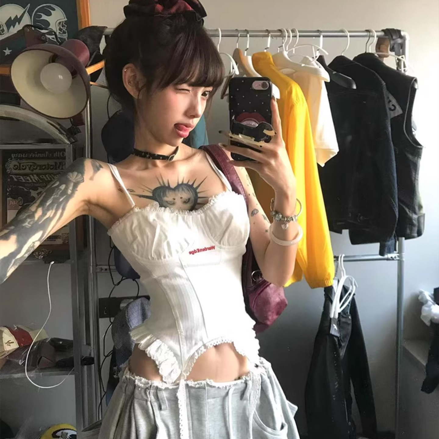 美式甜酷设计感街头白色辣妹背心女夏新款收腰显瘦外穿吊带小上衣