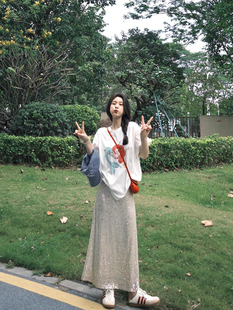 OPENING自制 卡通美人鱼印花T恤女慵懒风宽松百搭短袖上衣 长短款