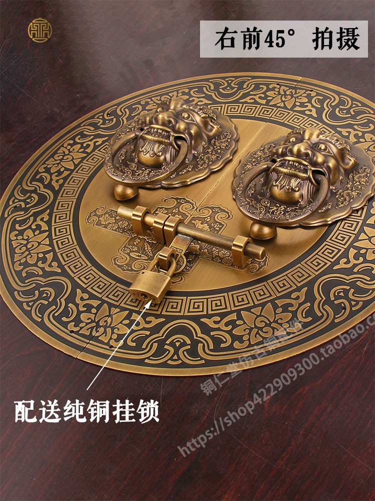 中式纯铜大门拉手圆形古建祠堂兽头门环庭院木门狮子头门把手门栓