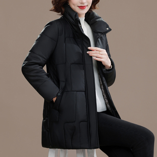 2025新款女装立领宽松大码中长款皮衣棉服高端妈妈装免洗保暖皮袄