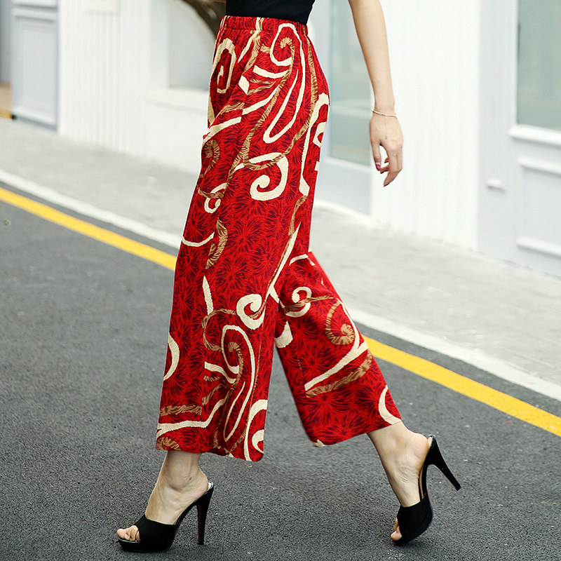 松紧腰阔腿裤花色休闲宽松裙裤宽腿甩裤夏新胖人棉加大码女大裤脚|msdalam kategori Butik wanita / wanita, wanita pertengahan umur - dari Buy2taobao.com untuk memberikan perkhidmatan ejen Taobao profesional membeli
