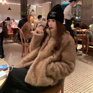 超火高级感立领短水貂环保皮草女冬季毛毛大衣保暖显瘦外套年轻款