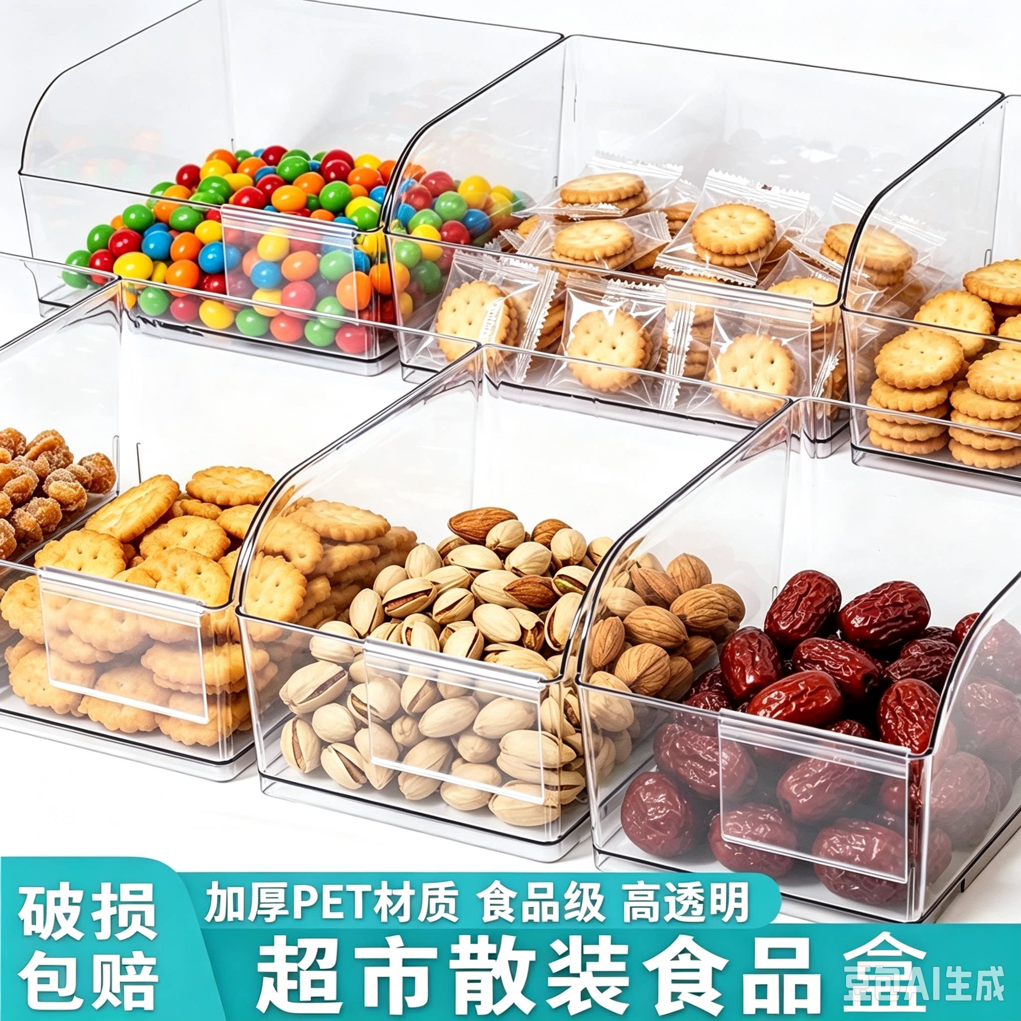 超市零食散装食品展示网红赵一鸣同款塑料盒子干果透明食品盒货架