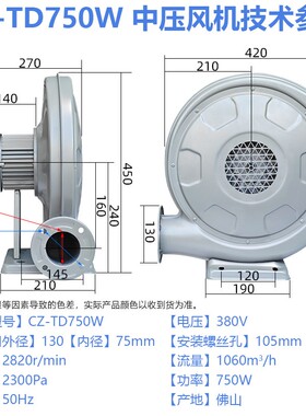 新款CZTD250W厨房离心式炉灶锅炉鼓风机中压风机220v380V现货